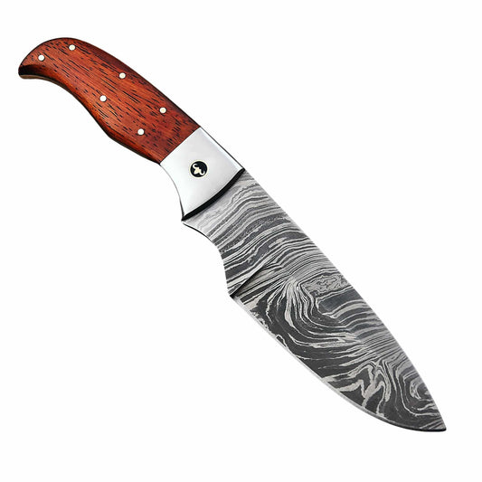 Hyena Hunter – Handmade 26cm Damascus Twist Blade w/ Red Padauk Wood Handle
